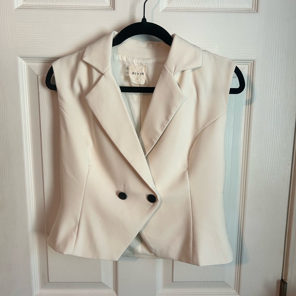 White Sleeveless Double-Breasted Blazer Vest